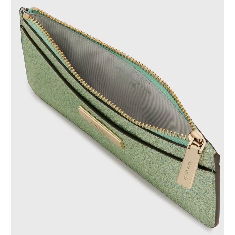 Kate Spade New York Kenzie Boxed Glitter Green Large Slim Cardholder Wallet - Picture 4 of 4
